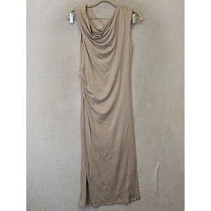 A New Day Women's XS Midi Dress Beige Cowl Neck Ruched Side Slit Lyocell